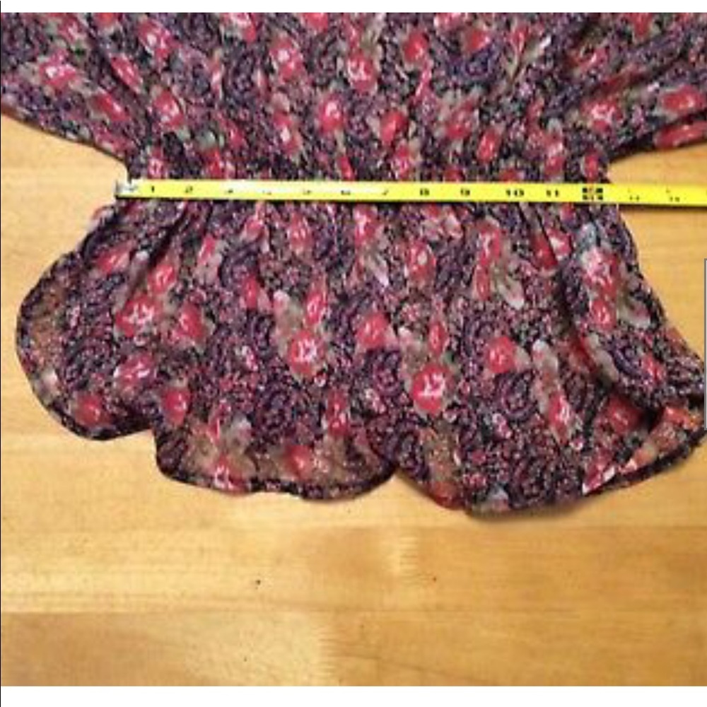 YA LOS ANGELES Black Red Floral Sheer Ruffle TOP M - Picture 10 of 11